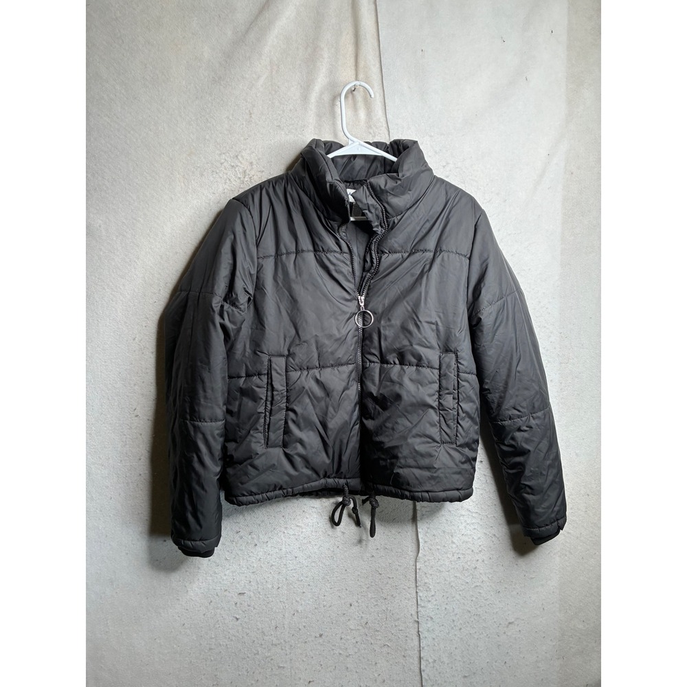 Arizona Jean Co Black Puffer Jacket Full Zip Drawstring Hem Size L RN 93677